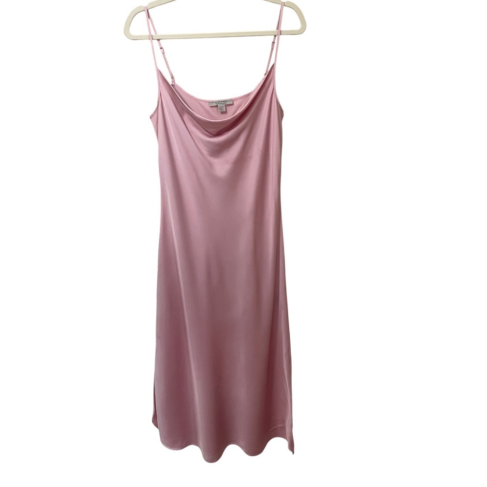AllSaints Hadley Dress Pink Satin Cowl Neck Midi Slip Dress Size US 6 UK 10